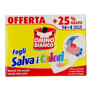 Салфетки-ловушка цвета для стирки вещей Omino Bianco 20 шт