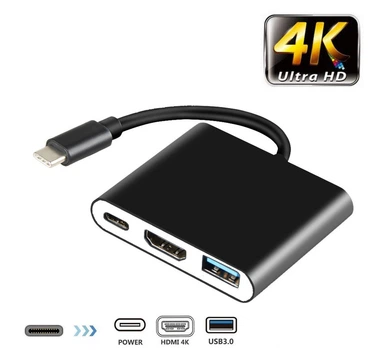 Переходник Type-C на HDMI USB 3.1, адаптер для MacBook Apple Type-С USB-хаб 4K (TypeC-HUB-3in1)