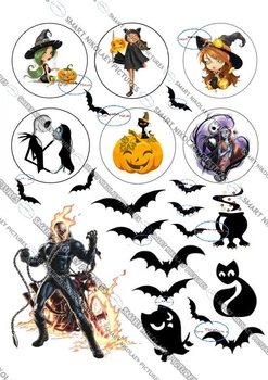 Сахарна їстівна картинка Хеллоуїн, Halloween, Літаючі міші шир.6см, 5см, 3см Ghost Rider, вис. 12см, вис. 5см, Ø 6см для дівчинки на торт і топпери (SNP - 00074)