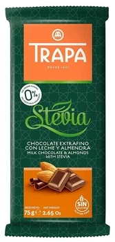 Шоколад TRAPA STEVIA молочный с миндалем, 75г