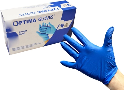 Рукавиці медичні нітрилові оглядові Optima Gloves нестерильні неопудрені L 50 пар Сині (52-108)