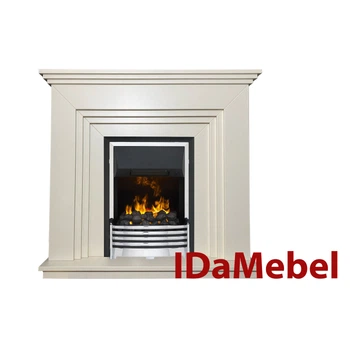 Каменокомплект IDaMebel Gloria Белый (1055x970x300) с паровым камином Dimplex Flagstaff с настоящим 3D эффектом пламени, обогревом и углем