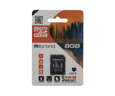 Карта памяти Mibrand MicroSDHC 8gb 10 Class + Adapter