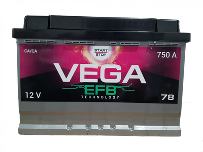 Автомобильный аккумулятор VEGA EFB 6CT-78-0 78AH/750A R+ (278 х 175 х 190)