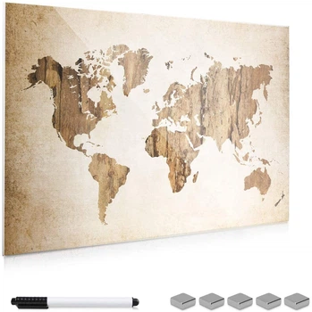 Дошка магнітно-маркерна скляна Navaris World Map Vintage, 90x60x0.4 см, коричневий (4063004017852)