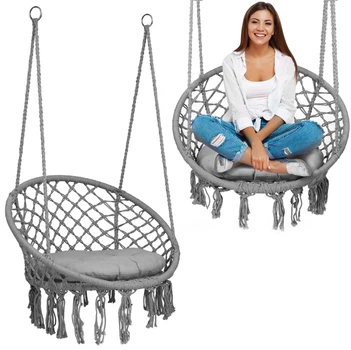 Садове крісло підвісне гойдалки BOHO сірий + подушка 290010