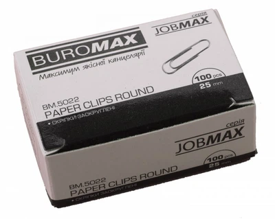 Набір скріпок оцинкованих Buromax Jobmax 25 мм 10 уп./ 100 шт (BM.5022)