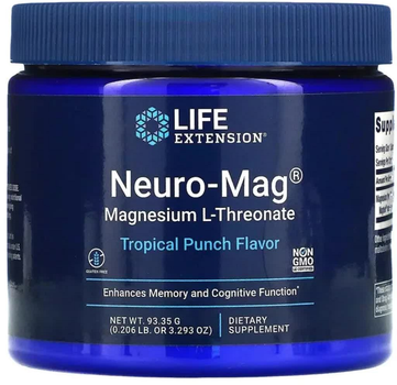 Магний L-Треонат, вкус тропического пунша, Neuro-Mag, Life Extension, 93,35 г (3,293 унции) (737870203292)