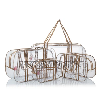 Набор прозрачных сумок в роддом Nika Torri (S,M,L,XL) с прозрачными ручками бежевый