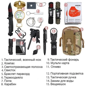 Набор инструментов многофункиональный 17 в 1 survival military для выживания