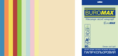 Набор офисной цветной бумаги Buromax Euromax Super Mix А4 80 г/м² 10 цветов 250 листов (BM.27216250E-99)