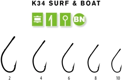Крючок Lineaeffe Kaptura K34 Surf&Boat №2 BN (ушко) 8 шт (7952602)