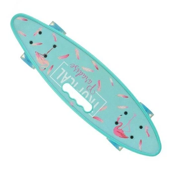 Пенниборд (Penny Board) SL-AS(108), дека с ручкой, колеса светящиеся (фламинго)