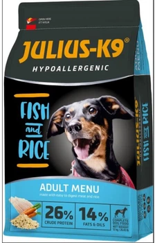 Сухой гипоаллергенный корм для взрослых собак высшего качества Julius-K9 FISH and RICE Adult Menu С рыбой и рисом 12 кг (5998274312620)