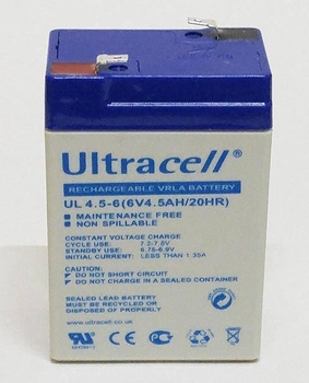 Батарея аккумуляторная Ultracell UL4.5-6 (70x47x106), 6 Вольт, 4,5Ач AGM