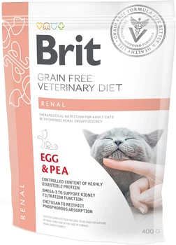 Сухой беззерновой корм Brit Veterinary Diet Renal для кошек при заболеваниях почек, яйцо и горох 400 г (8595602528332)
