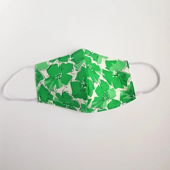 Маска защитная тканевая многоразовая, пять слоев зашиты с носовой пластиной, с зеленым рисунком
