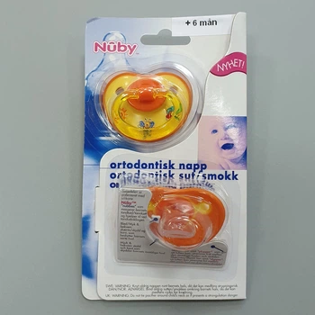 Ортодонтическая соска (пустышка) Nuby, 2 штуки. Возраст от 6 месяцев Желтая/оранжевая 18829