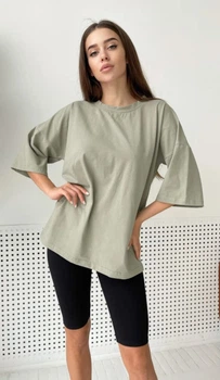 Костюм жіночий футболка оверсайз та шорти - велосипедки KML 00559A M (44-46) Хакі з чорним (K -559А/1 A)