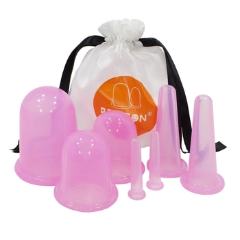 Вакуумные банки Bellbon QH-01 Pink для массажа лица комплект 7 банок массажные