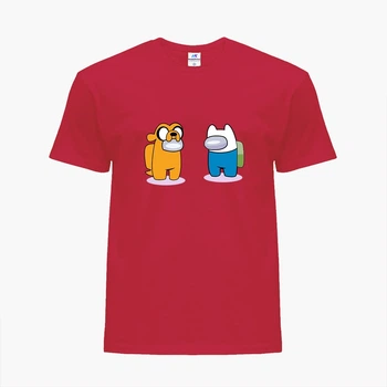 Детская футболка Амонг Ас Время приключений Фин и Джейк пес (Among Us Adventure Time Finn & Jake the dog) (25186-2414) 122-128 см Хлопок Красный