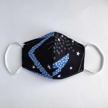Набір масок 4 шт. захисних тканинних багаторазових, двосторонніх, п'ять шарів зашиті з носової пластиною, сині і білі зірки на чорному.