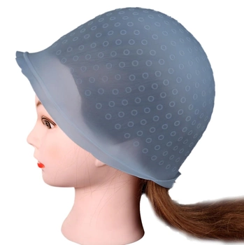 Шапка для мелирования волос, силиконовая шапочка с крючком многоразовая латексная MagiCap (Голубой)