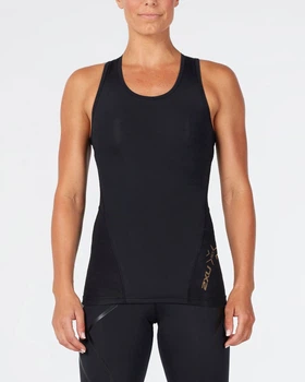Женская компрессионная майка 2XU, MCS Cros Training Comp S/L Top, L, черный/золотой логотип