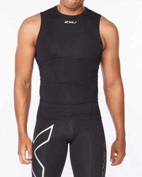 Мужская компрессионная майка 2XU, Core Compression Sleeveless Top, S, черный/серебристый логотип