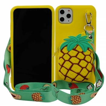Чехол для Apple iPhone 11 Pro Max Phenix-Color 3D силиконовый с карманом на шнурке Yellow-Green/Pineapple