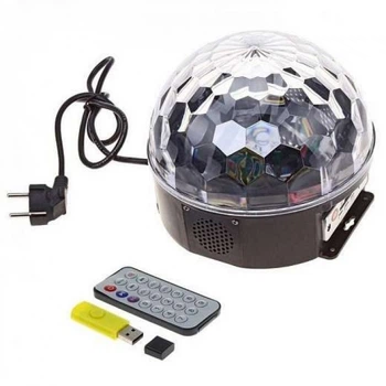 Диско шар Magic Ball светодиодный четыре LED режима цветомузыки со встроенной Bluetooth колонкой пультом и флешкой 17 см Разноцветный TRG-8186