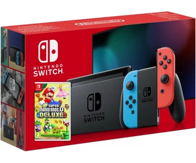 Nintendo Switch Neon Blue-Red (Upgraded version) + Игра New Super Mario Bros. U Deluxe (русская версия)