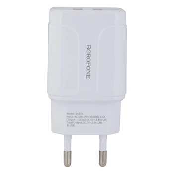 Сетевое Зарядное Устройство Borofone BA37A 2USB 2.4A 12W cable MicroUSB 1m, White