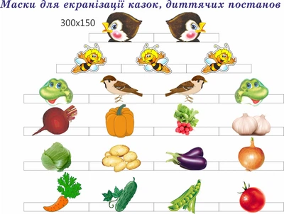 Стенд для школы, детского сада, Маски для экранизации сказок, детских спектаклей. ViTaLa, фигурный, 300х150 мм, полноцветный, (ДС000088)