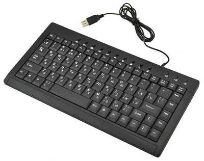 Проводная Компактная Клавиатура мини 838 USB 88 кнопок русская раскладка с лазерной гравировкой Черный (31201)