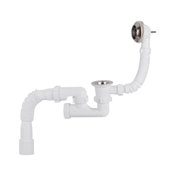 Сифон для ванни Lidz LW01 (6003V00200) випуск 70 мм, плоский, з ревізією, з пробкою на ланцюгу (вихід гофра 40/50мм)