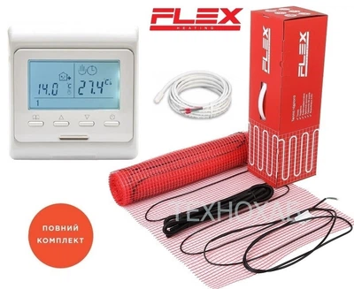 Теплый пол Flex EHM 6,0м²/1050Вт/ 175Вт/м² электрический греющий мат под плитку с программируемым терморегулятором E 51