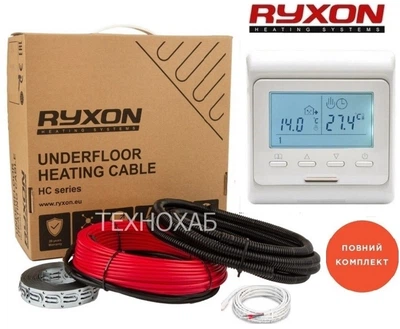 Теплый пол Ryxon 1,0м²-1,3м²/200Вт (10м) тонкий двухжильный нагревательный кабель под плитку HC-20Вт/м с программируемым терморегулятором E 51