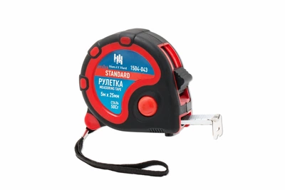 Рулетка HorsAY Hard 5 м х 25 мм STANDARD двохкомпонентний корпус 3 фіксації стрічки (1504-043)