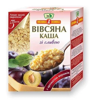 Каша вівсяна з сливою і вершками, 5 пакетиків по 41г.