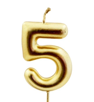 Свечи - цифры в торт "5", высота - 7 см, цвет - золото (металлик)