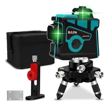 Лазерный уровень нивелир самовыравнивающийся HILDA 3D 12 линий 360° градусов + Магнитный Кронштейн (Зелёный луч)