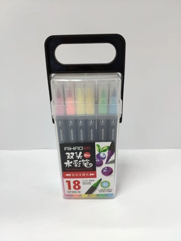 Разноцветные двусторонние фломастеры AIHAO Twin Watercolor Pens 18 шт