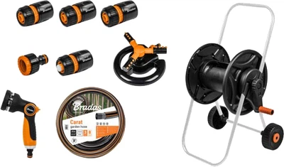 Візок зі шлангом Bradas BLACK LINE з пістолетом, зрошувачем і арматурою 1/2" 20 м (ECO-AG26020SET2)
