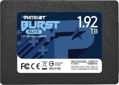 Накопичувач SSD Patriot Burst Elite 1.92 ТБ 2.5" SATA III (PBE192TS25SSDR), чорний