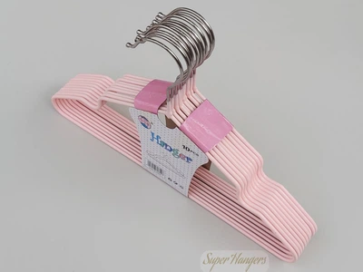 Набор 10 шт детские плечики Hanger 30 см нежно розового цвета металлические в силиконовом покрытии
