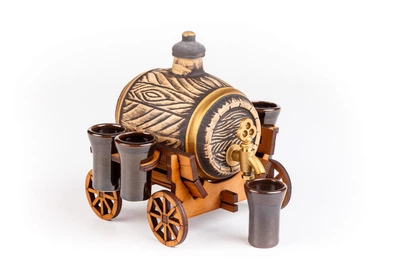 Бочка керамічна 0,5 л на фірі з краном і стопками темна HandMade Diptaro Ручна работа