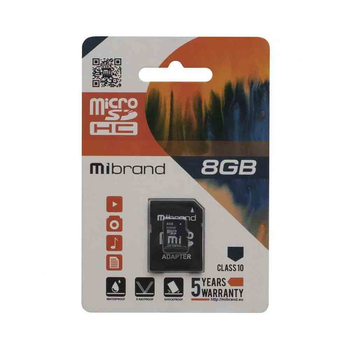 Карта памяти Mibrand micro SD 8ГБ class 10 с адаптером