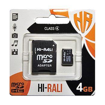 Карта памяти HI-RALI 4 ГБ Micro SD Класс 4 + адаптер