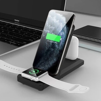 Беспроводная док-станция Fast Charger 3в1 для iPhone/Samsung/Apple Watch/AirPods черный